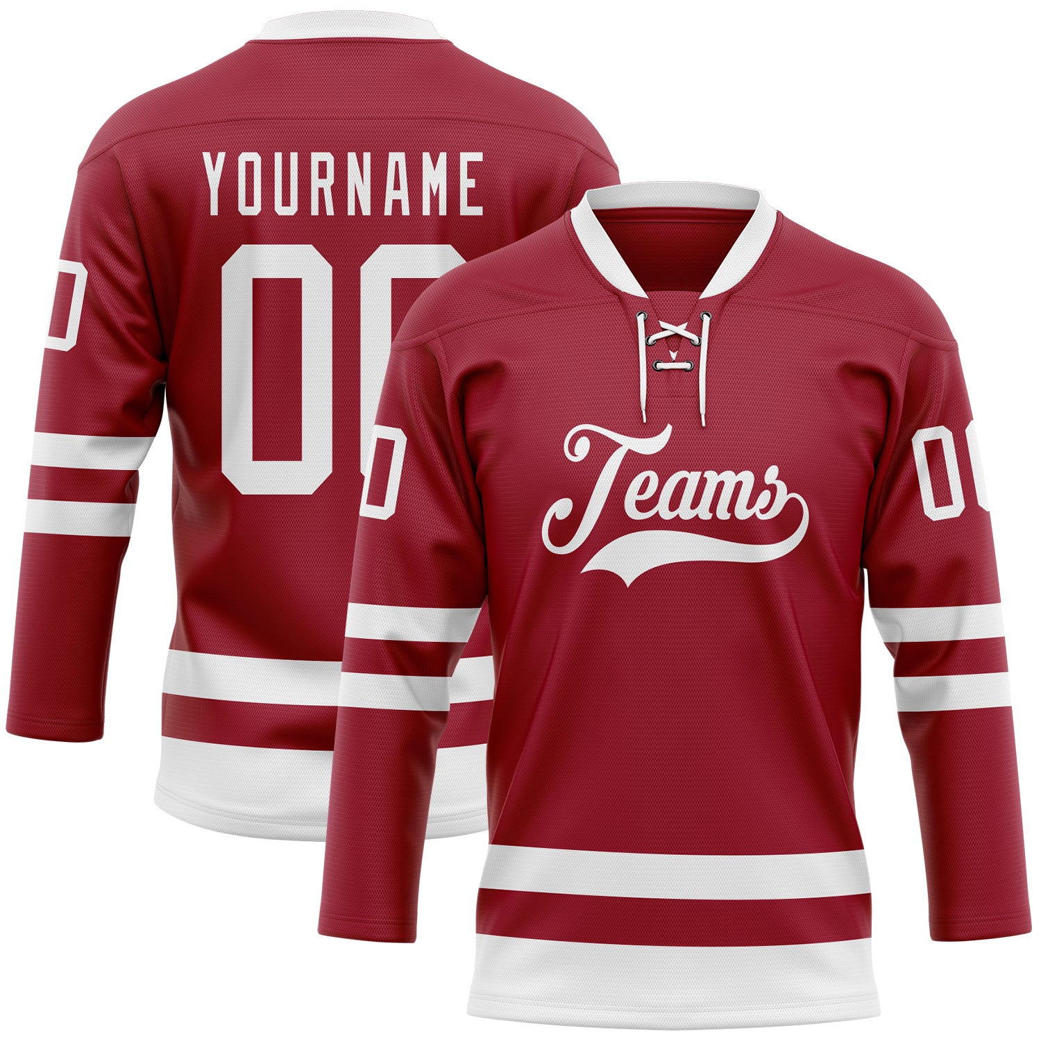Custom Maroon White Hockey Lace Neck Jersey - Main View