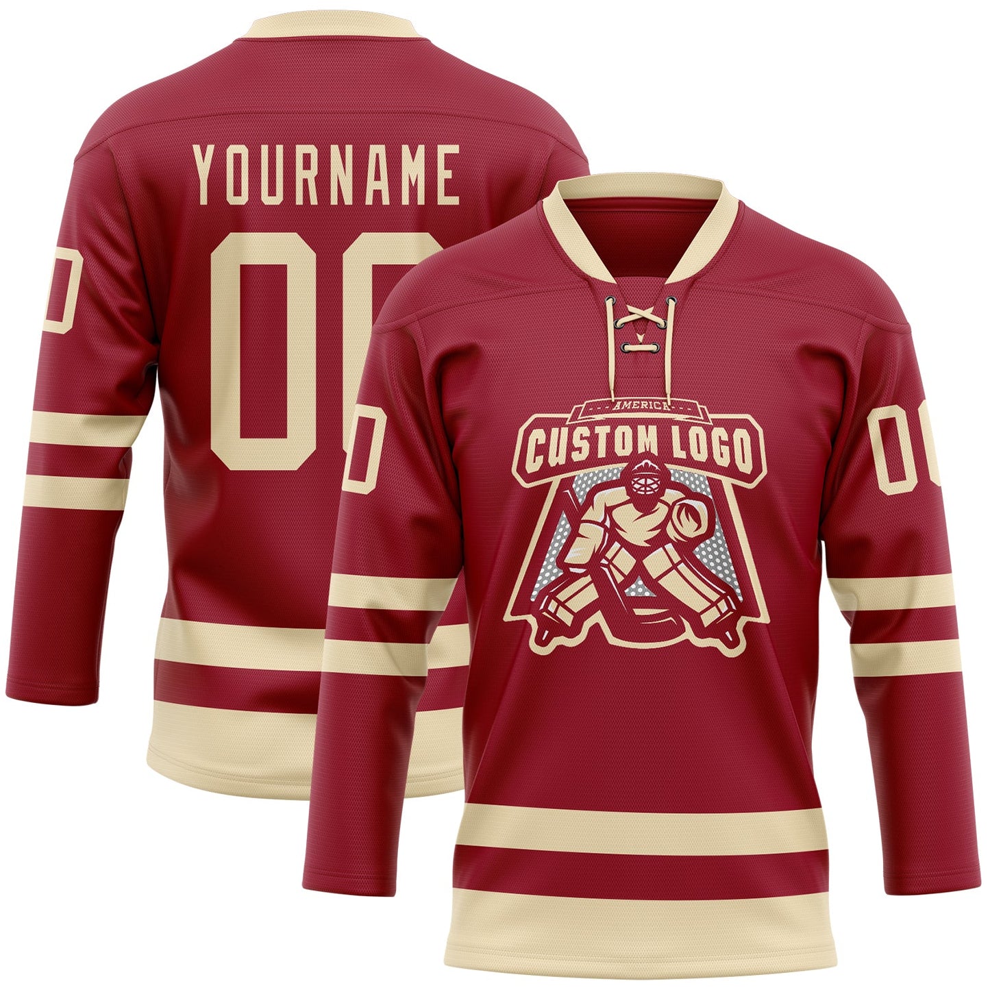 Custom Maroon Cream Hockey Lace Neck Jersey view 2