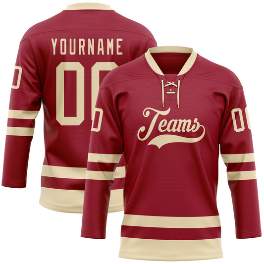 Custom Maroon Cream Hockey Lace Neck Jersey - Main View