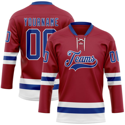 Custom Maroon Royal-White Hockey Lace Neck Jersey - Main View