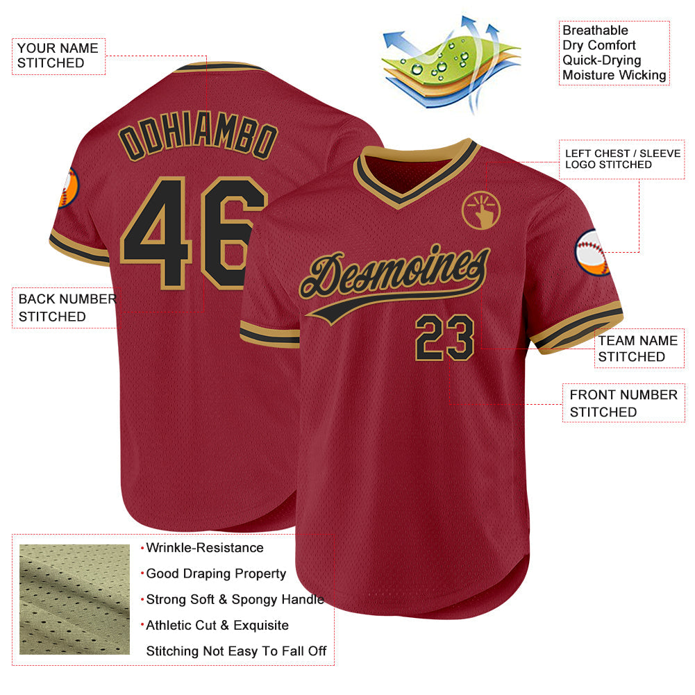 Custom Maroon Black-Old Gold Authentic Throwback Baseball Jersey view 3