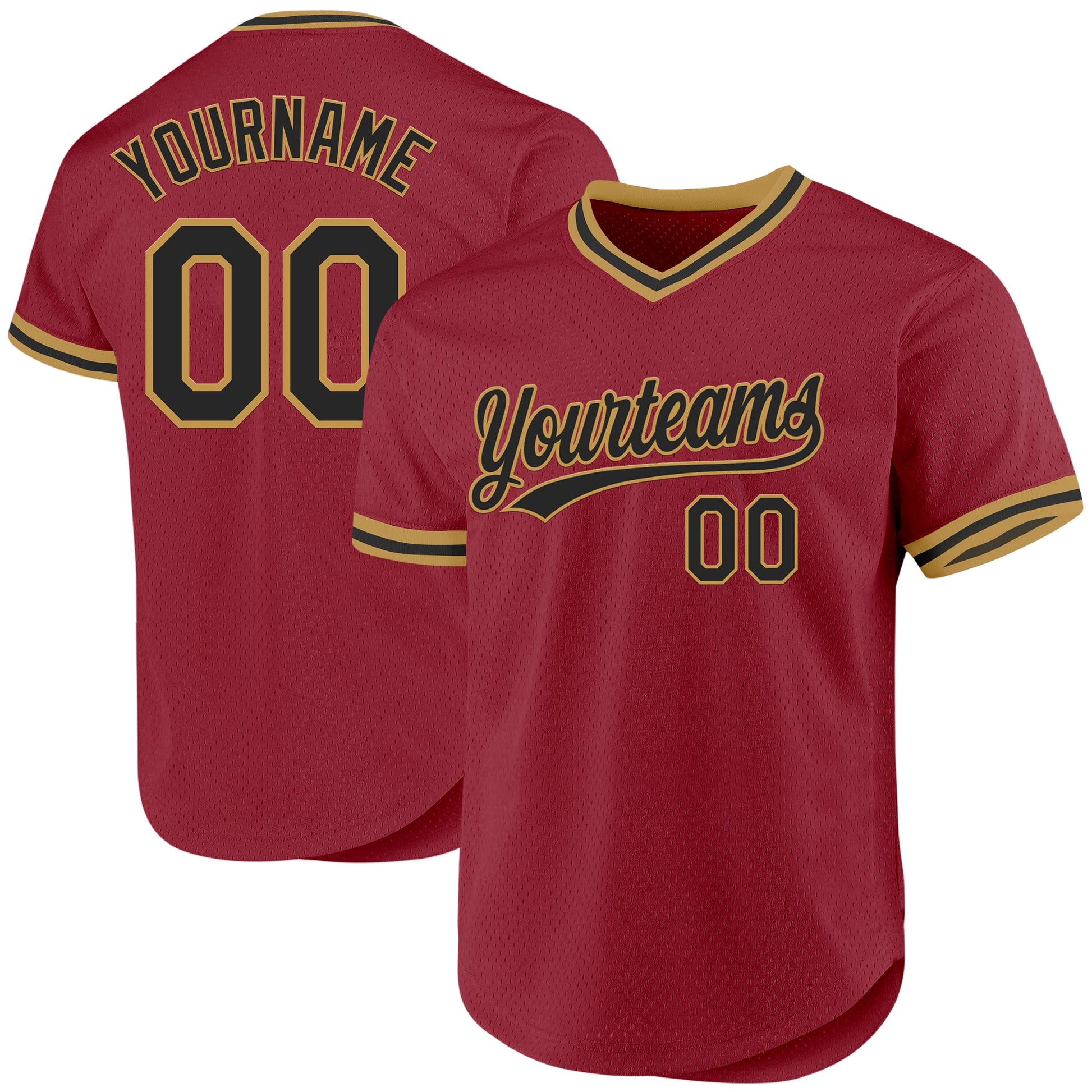 Custom Maroon Black-Old Gold Authentic Throwback Baseball Jersey - Main View