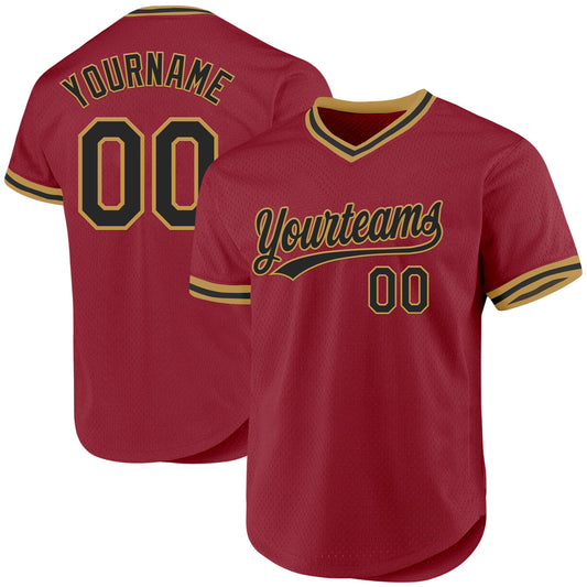 Custom Maroon Black-Old Gold Authentic Throwback Baseball Jersey - Main View