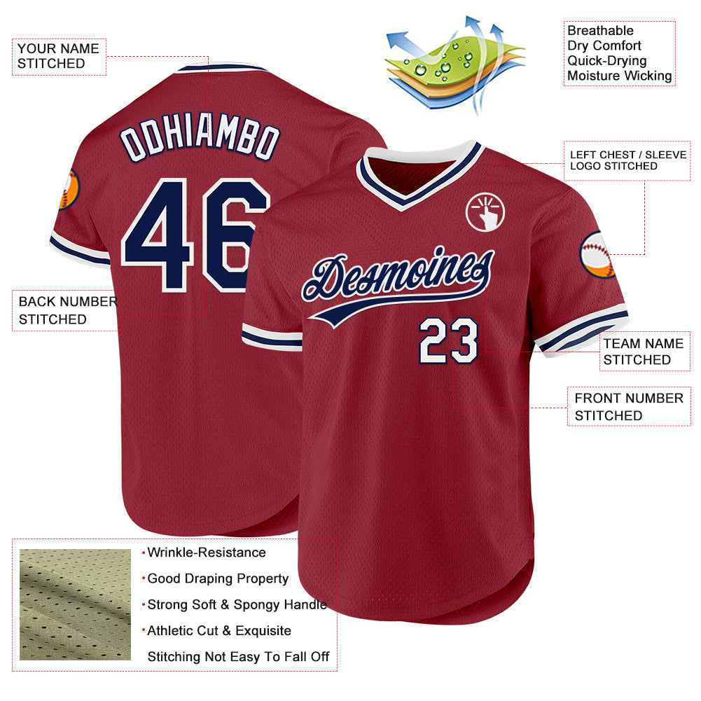 Custom Maroon Navy-White Authentic Throwback Baseball Jersey view 3