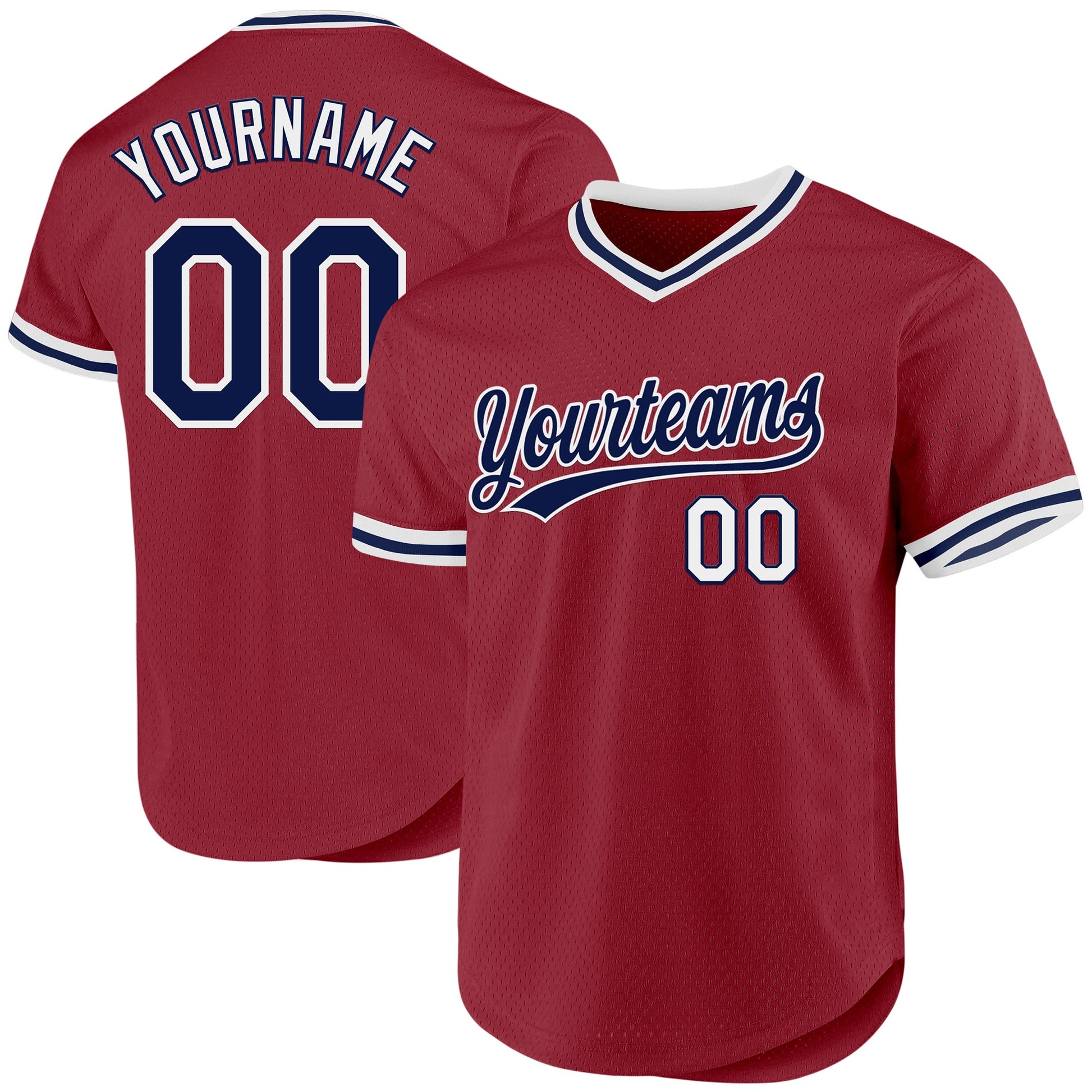 Custom Maroon Navy-White Authentic Throwback Baseball Jersey - Main View