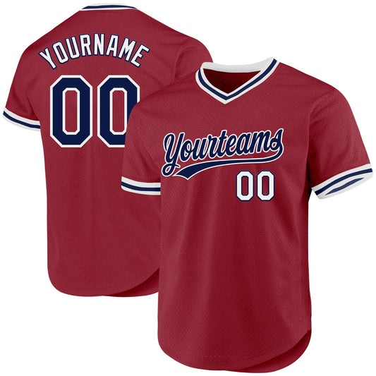 Custom Maroon Navy-White Authentic Throwback Baseball Jersey - Main View