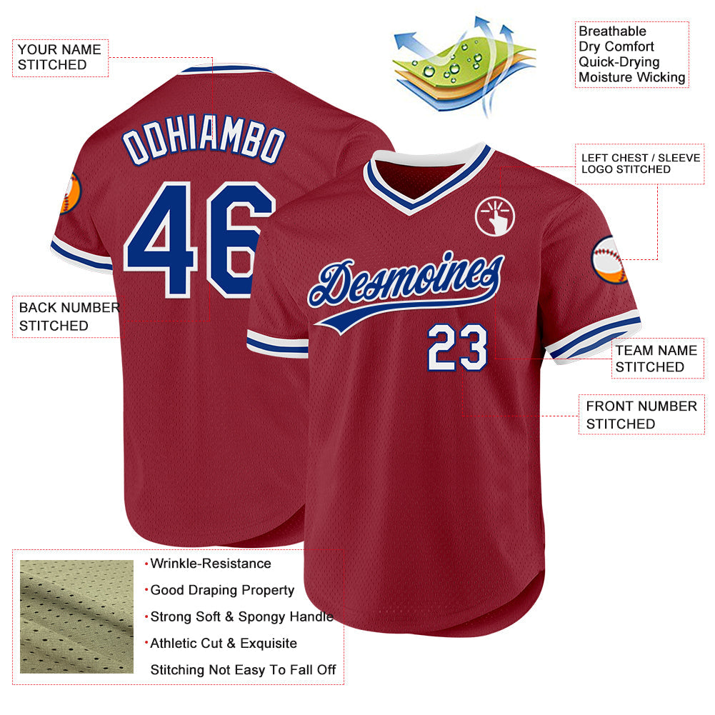 Custom Maroon Royal-White Authentic Throwback Baseball Jersey view 3