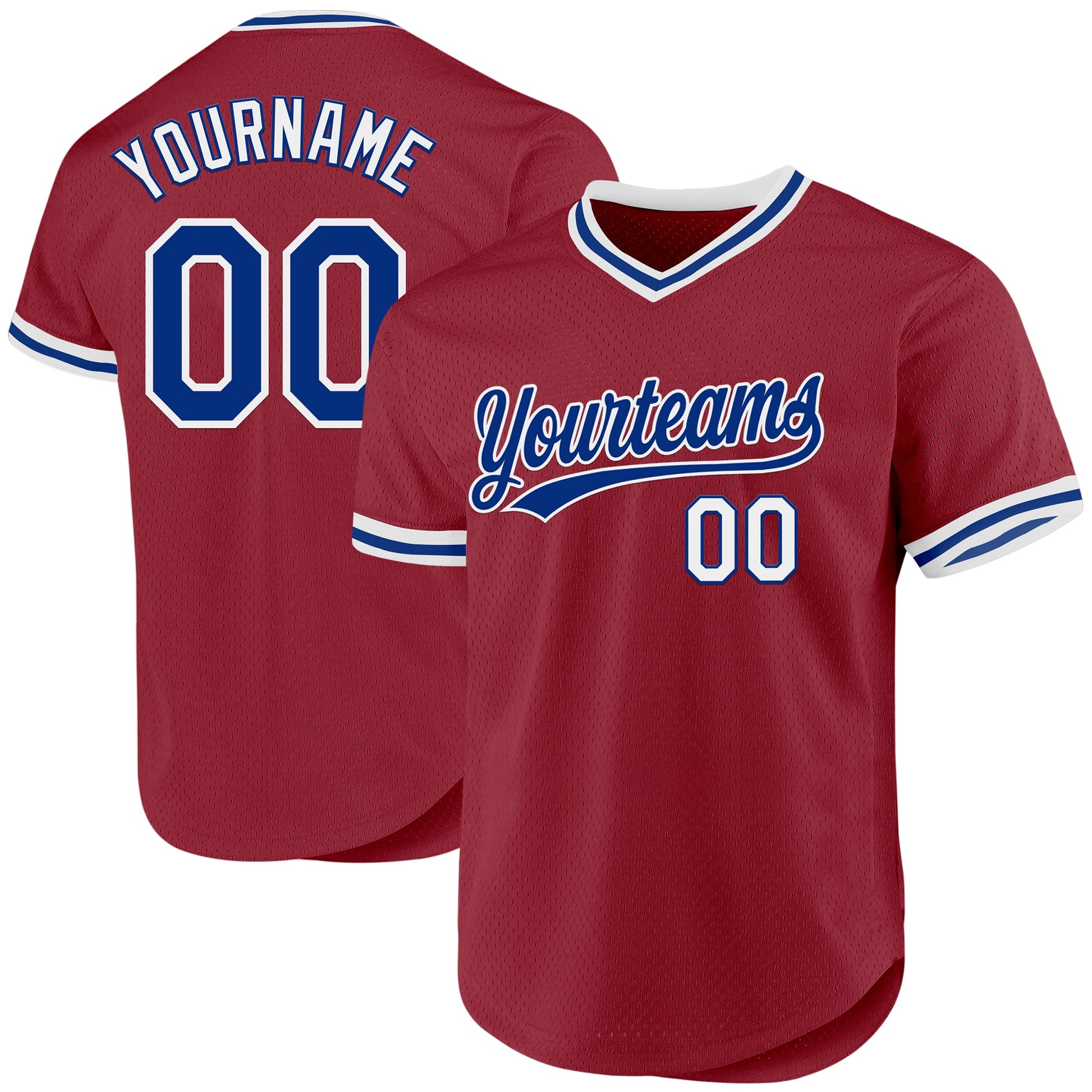 Custom Maroon Royal-White Authentic Throwback Baseball Jersey - Main View