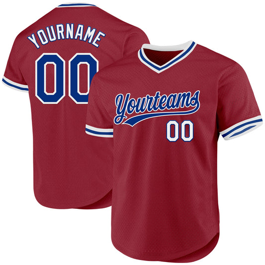 Custom Maroon Royal-White Authentic Throwback Baseball Jersey - Main View