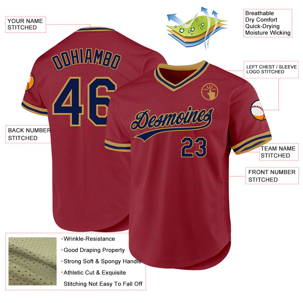 Custom Maroon Navy-Old Gold Authentic Throwback Baseball Jersey view 3