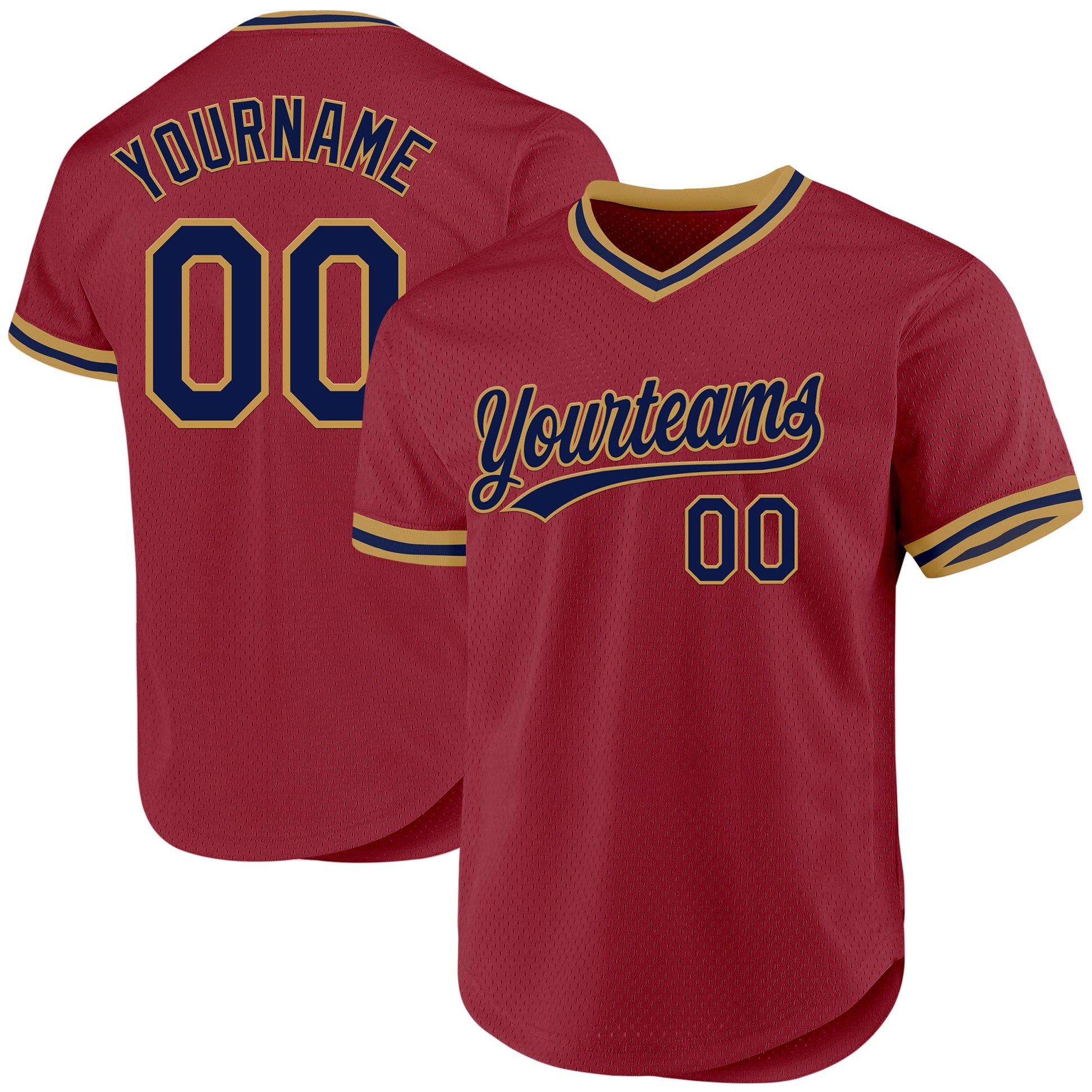 Custom Maroon Navy-Old Gold Authentic Throwback Baseball Jersey - Main View