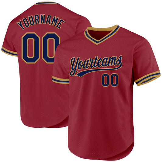 Custom Maroon Navy-Old Gold Authentic Throwback Baseball Jersey - Main View