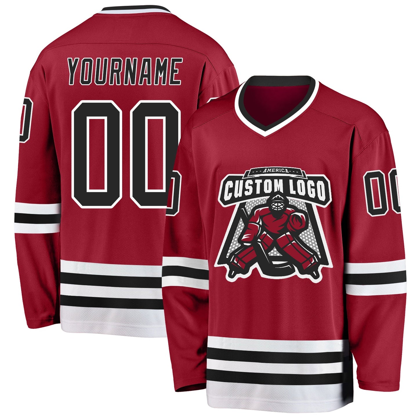 Custom Maroon Black-White Hockey Jersey view 2