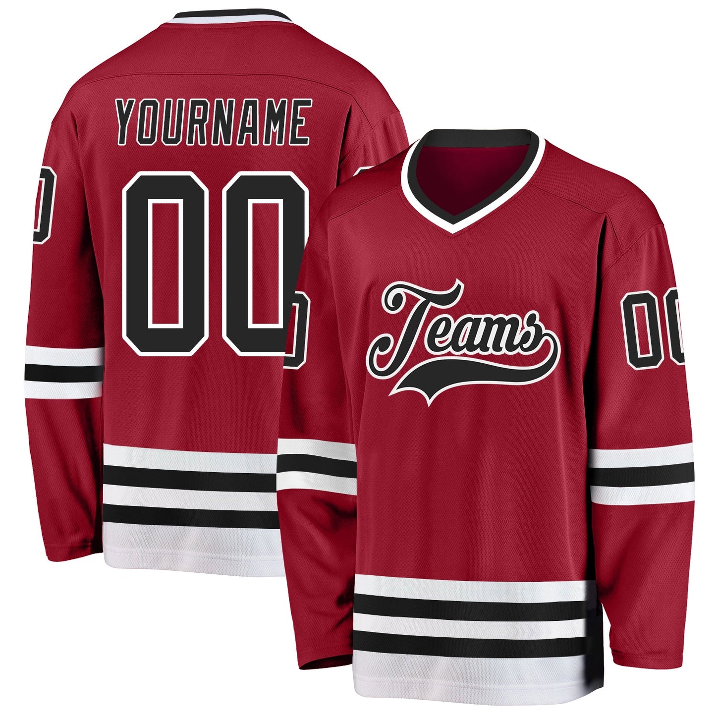 Custom Maroon Black-White Hockey Jersey - Main View
