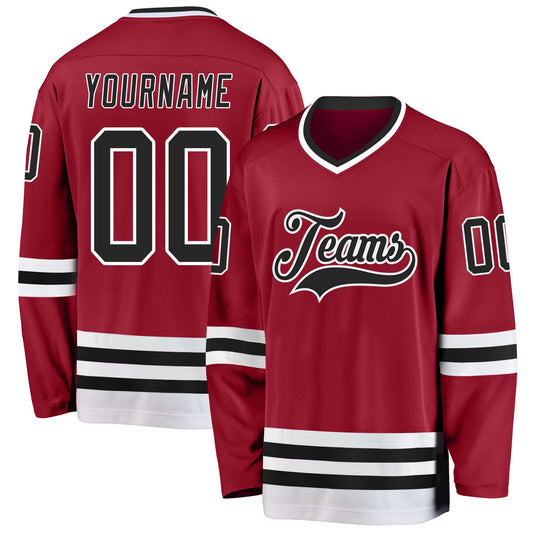 Custom Maroon Black-White Hockey Jersey - Main View