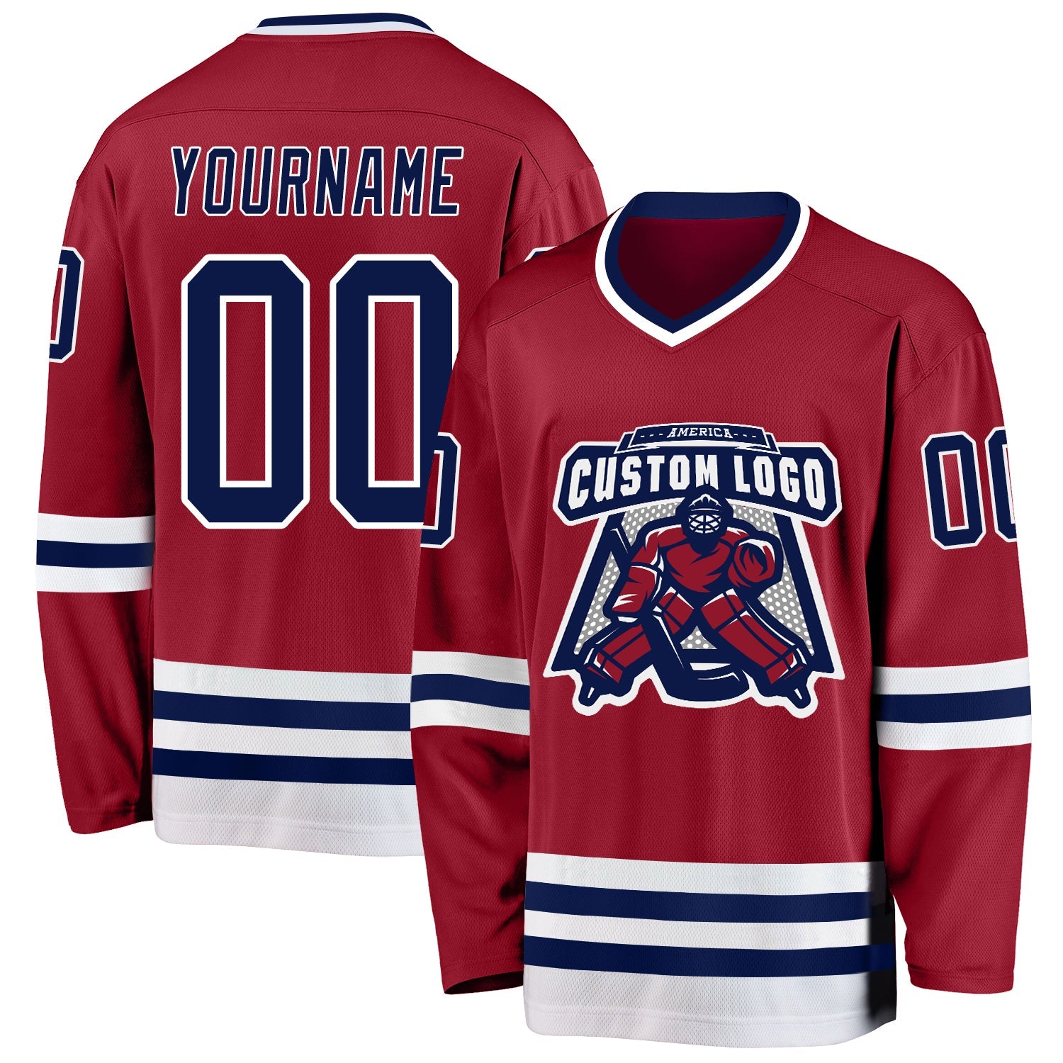 Custom Maroon Navy-White Hockey Jersey view 2