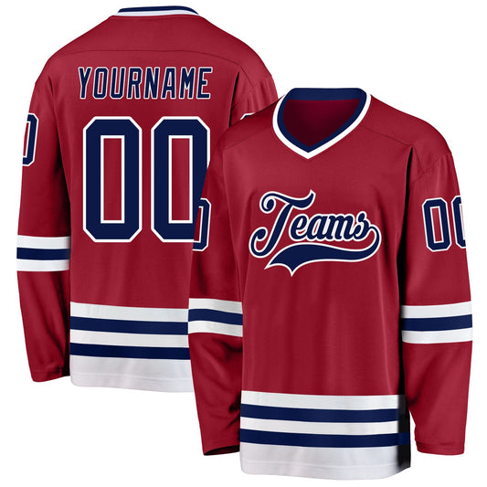 Custom Maroon Navy-White Hockey Jersey - Main View