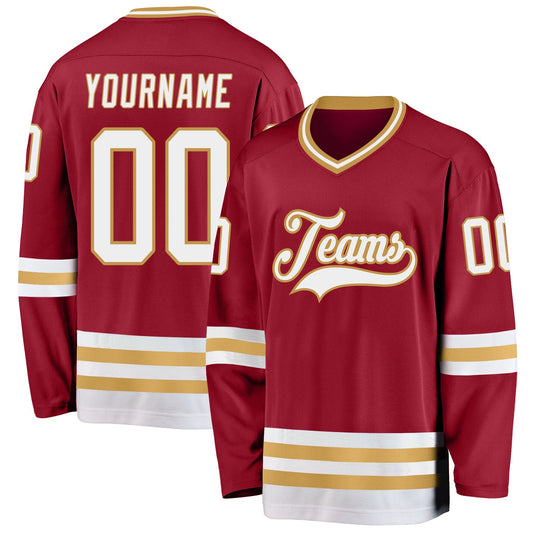 Custom Maroon White-Old Gold Hockey Jersey - Main View