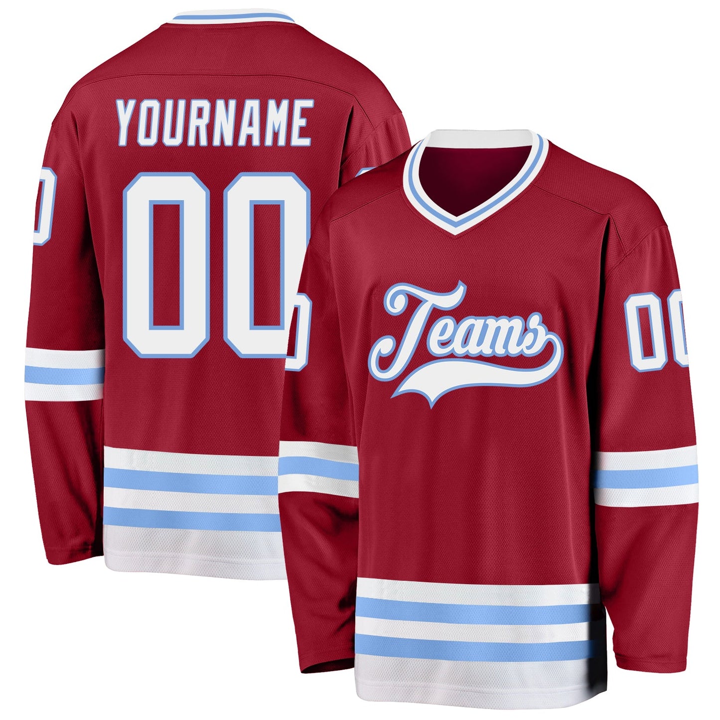 Custom Maroon White-Light Blue Hockey Jersey - Main View
