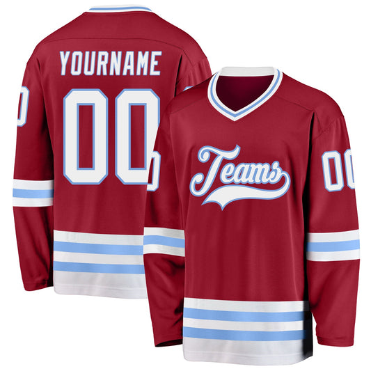 Custom Maroon White-Light Blue Hockey Jersey - Main View