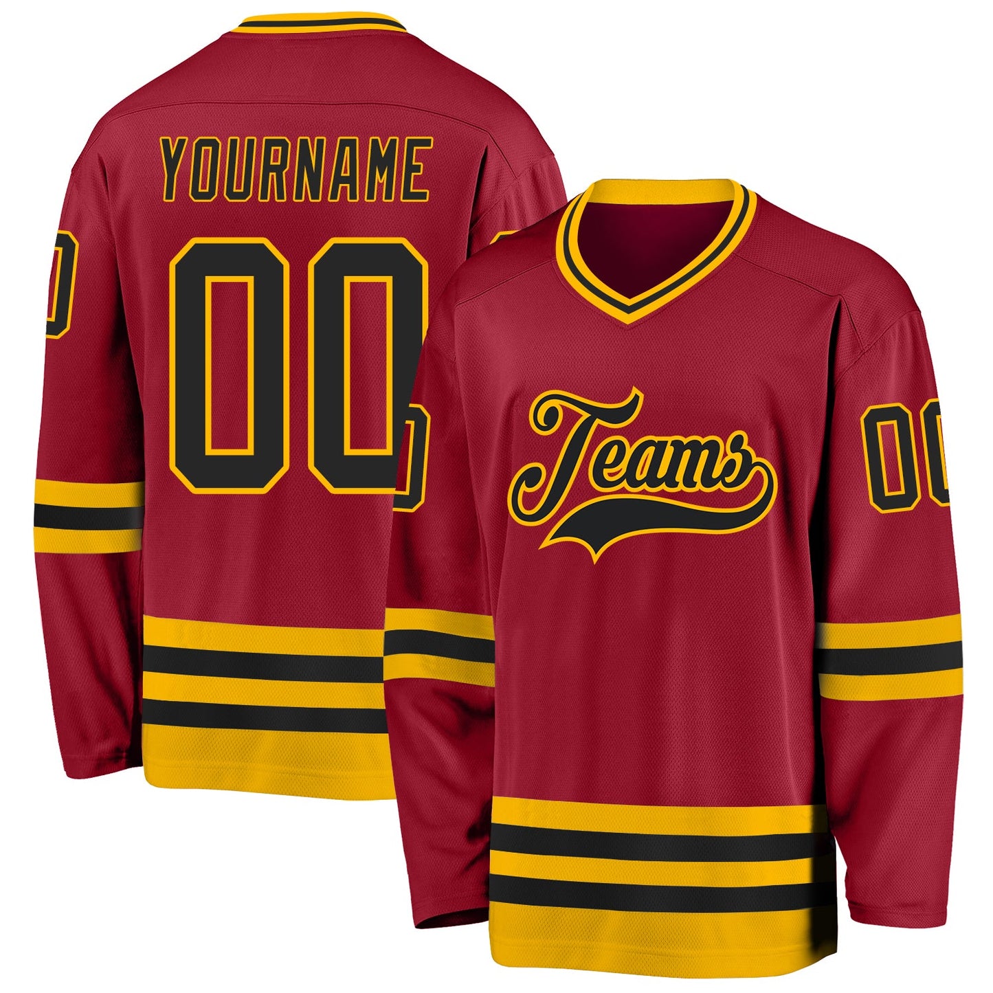 Custom Maroon Black-Gold Hockey Jersey - Main View