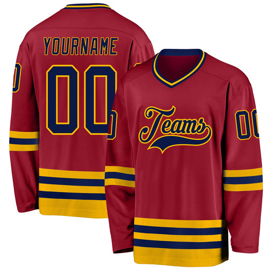 Custom Maroon Navy-Gold Hockey Jersey - Main View