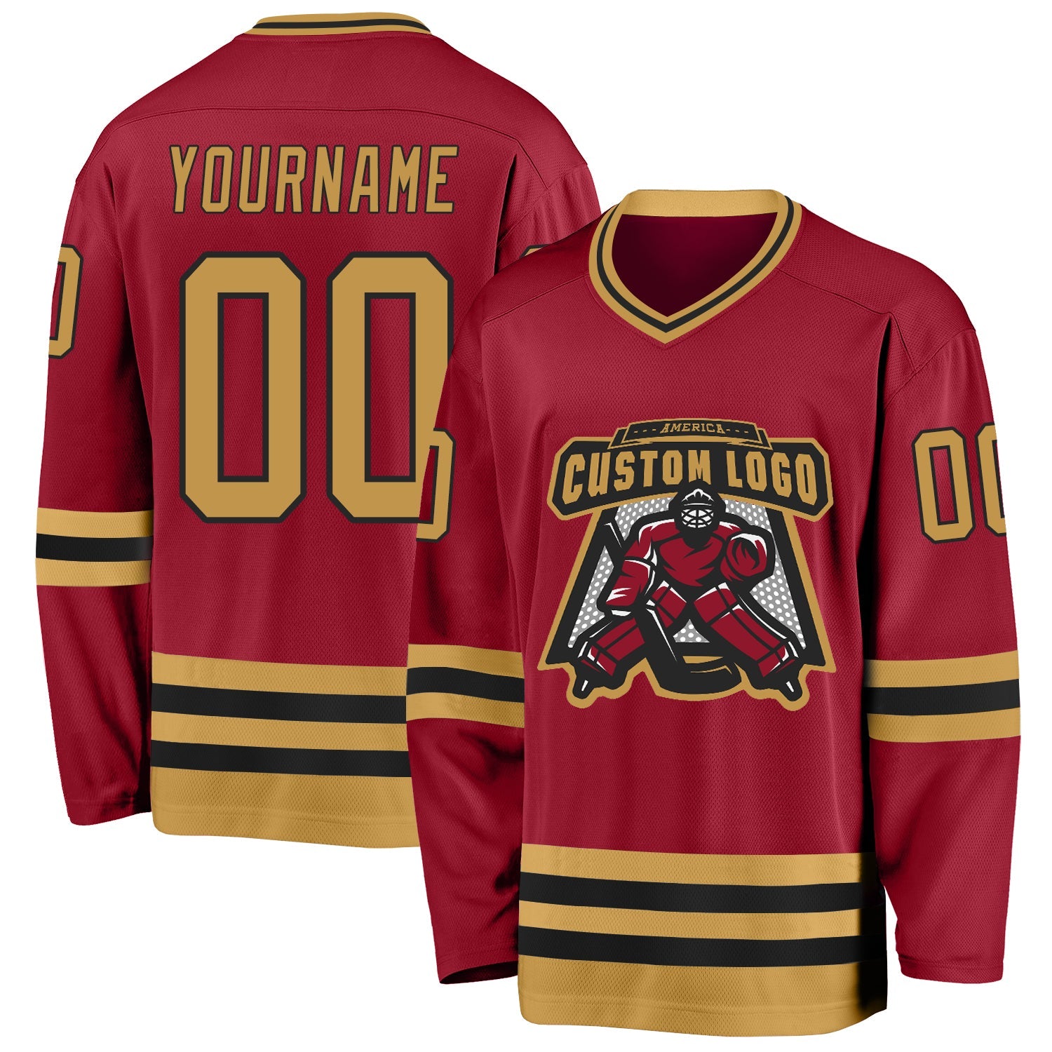 Custom Maroon Old Gold-Black Hockey Jersey view 2