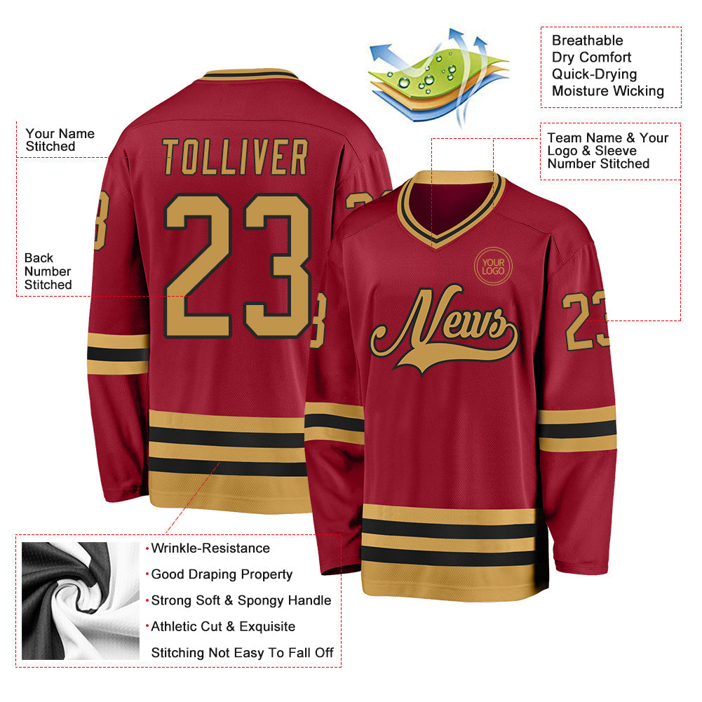 Custom Maroon Old Gold-Black Hockey Jersey view 3