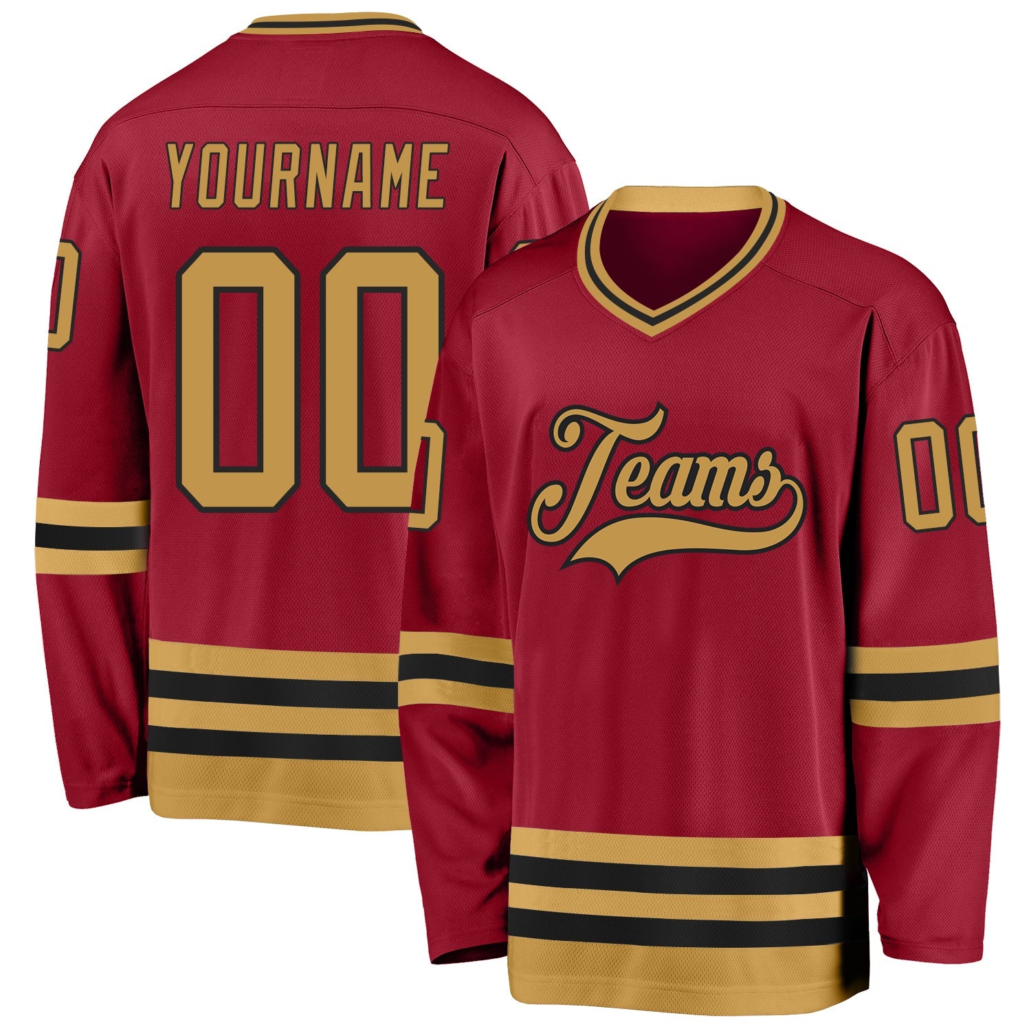 Custom Maroon Old Gold-Black Hockey Jersey - Main View