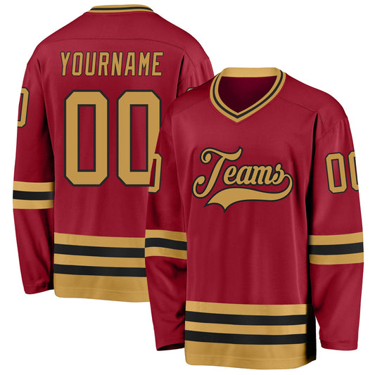 Custom Maroon Old Gold-Black Hockey Jersey - Main View
