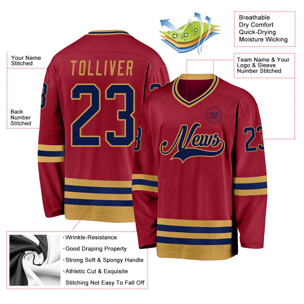 Custom Maroon Navy-Old Gold Hockey Jersey view 3