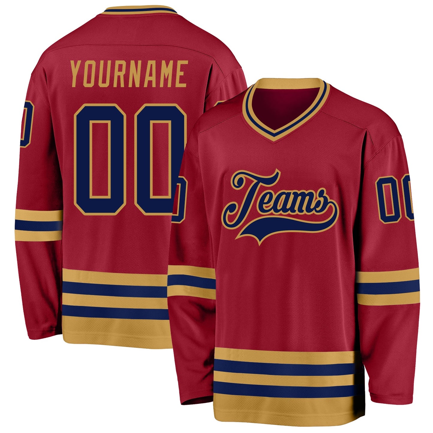 Custom Maroon Navy-Old Gold Hockey Jersey - Main View