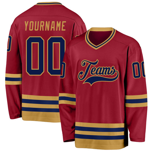 Custom Maroon Navy-Old Gold Hockey Jersey - Main View
