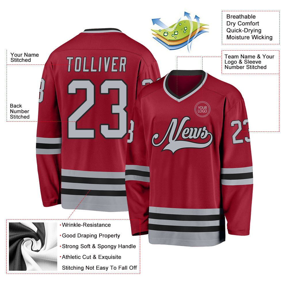 Custom Maroon Gray-Black Hockey Jersey view 3
