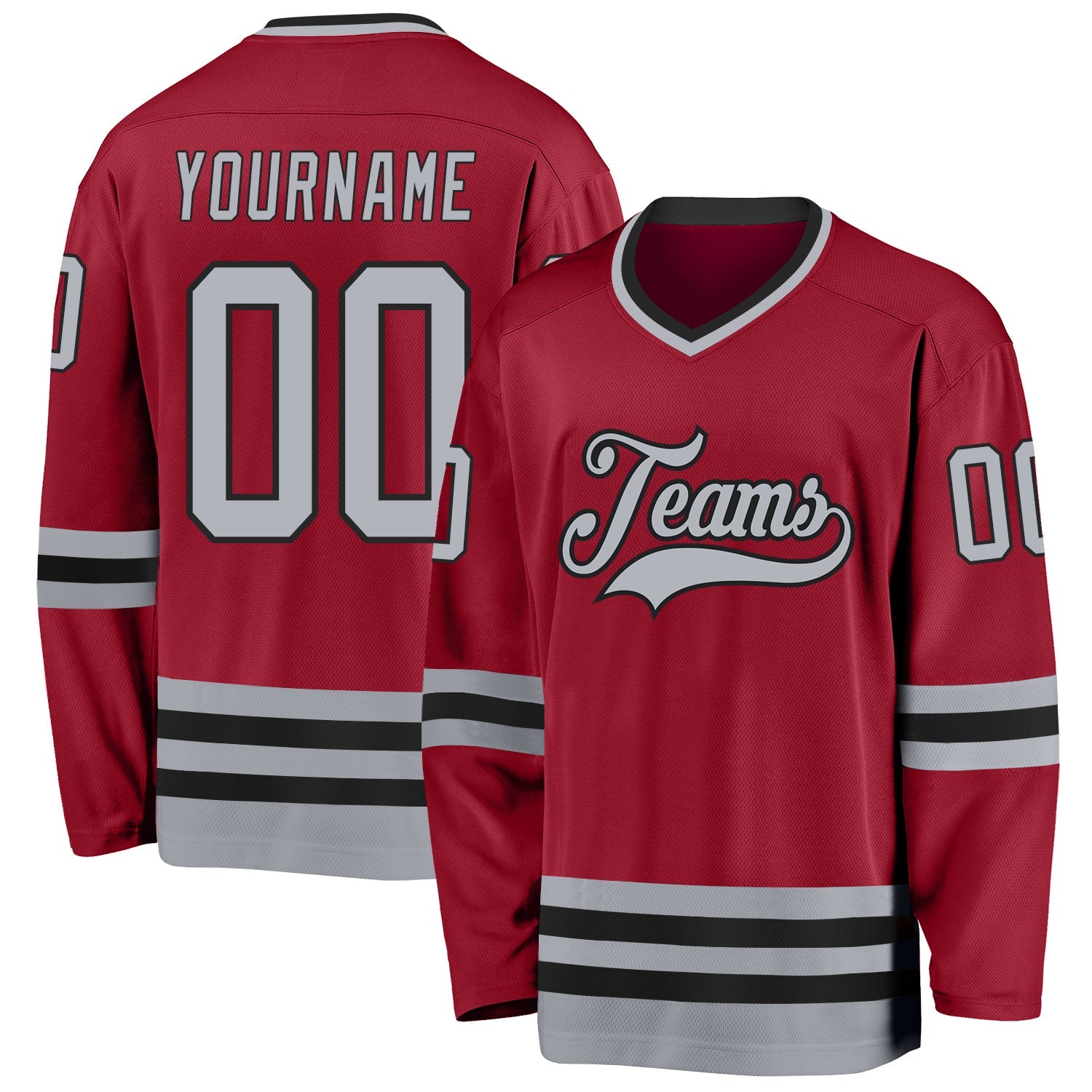 Custom Maroon Gray-Black Hockey Jersey - Main View