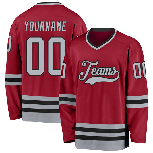 Custom Maroon Gray-Black Hockey Jersey - Main View