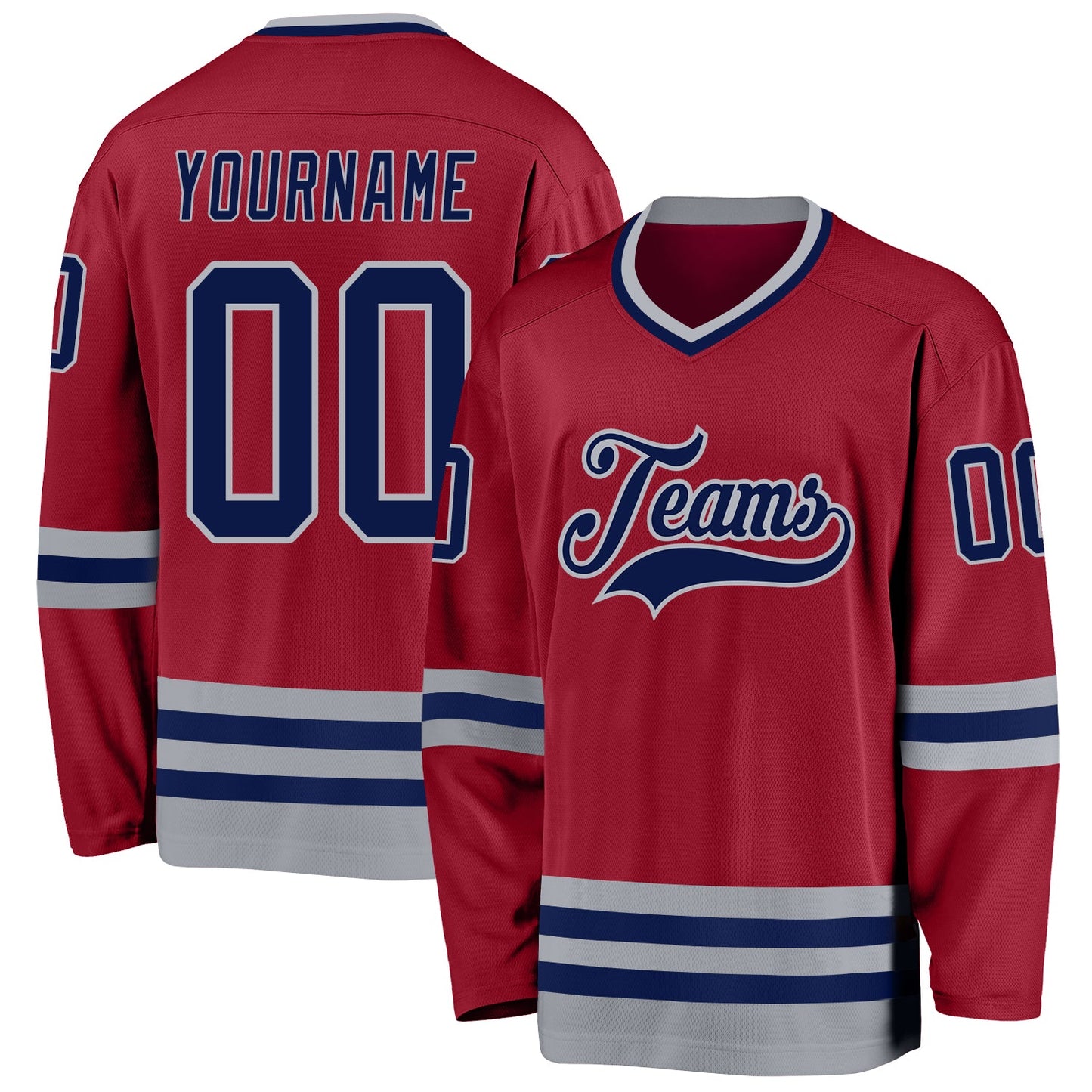 Custom Maroon Navy-Gray Hockey Jersey - Main View