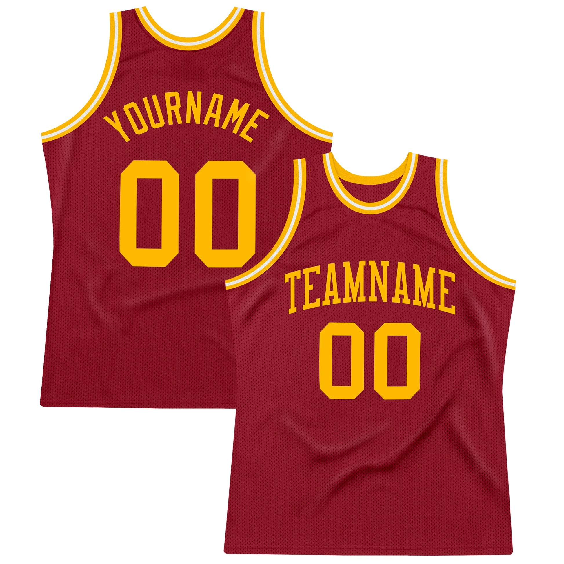 Custom Maroon Gold-White Authentic Throwback Basketball Jersey - Main View