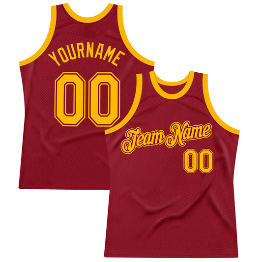 Custom Maroon Gold Authentic Throwback Basketball Jersey - Main View