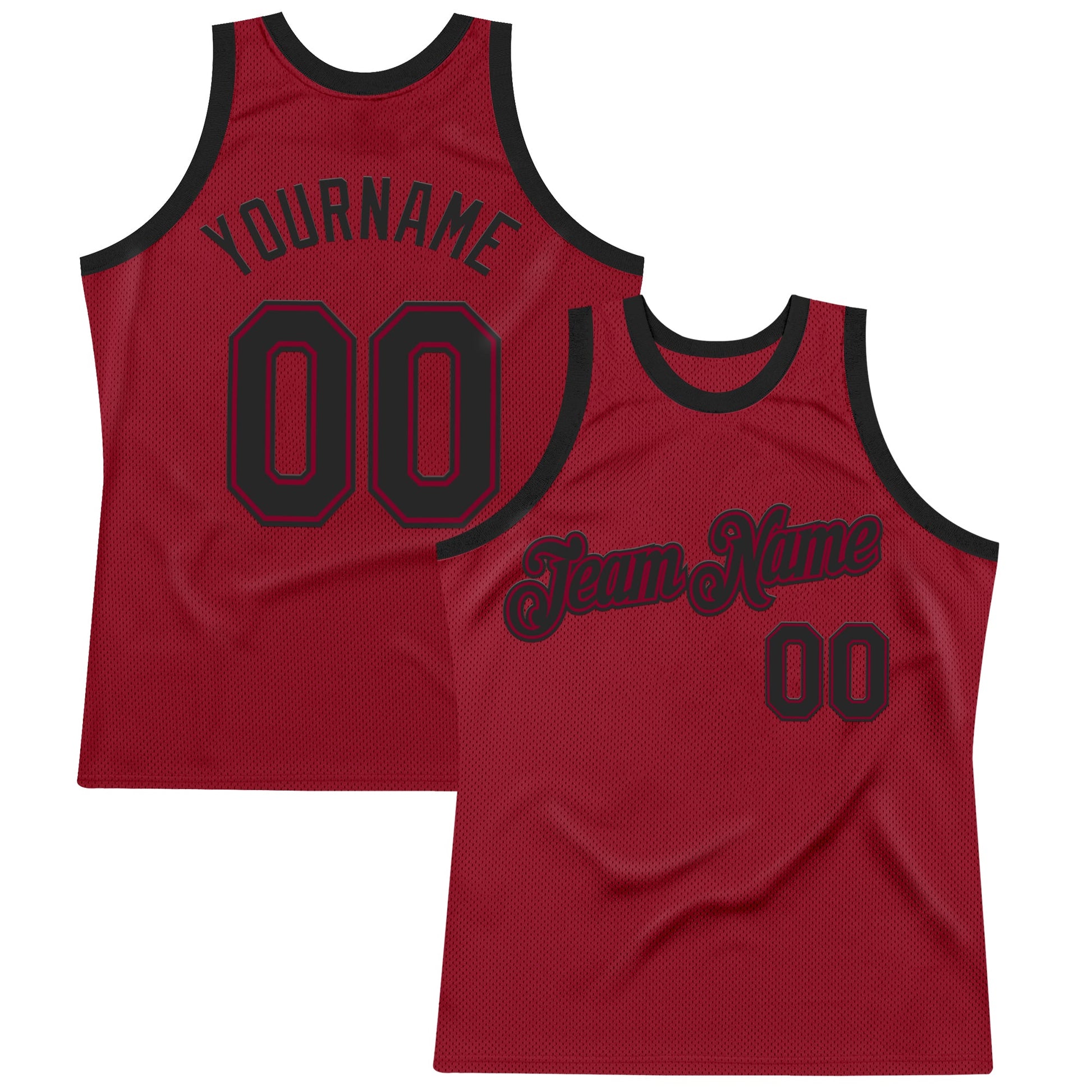 Custom Maroon Black Authentic Throwback Basketball Jersey - Main View