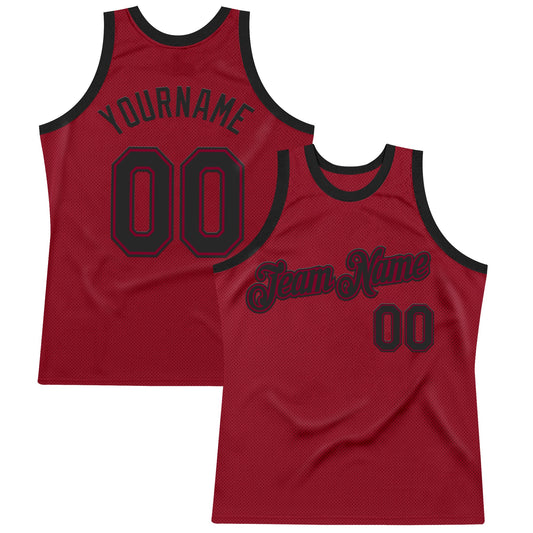 Custom Maroon Black Authentic Throwback Basketball Jersey - Main View