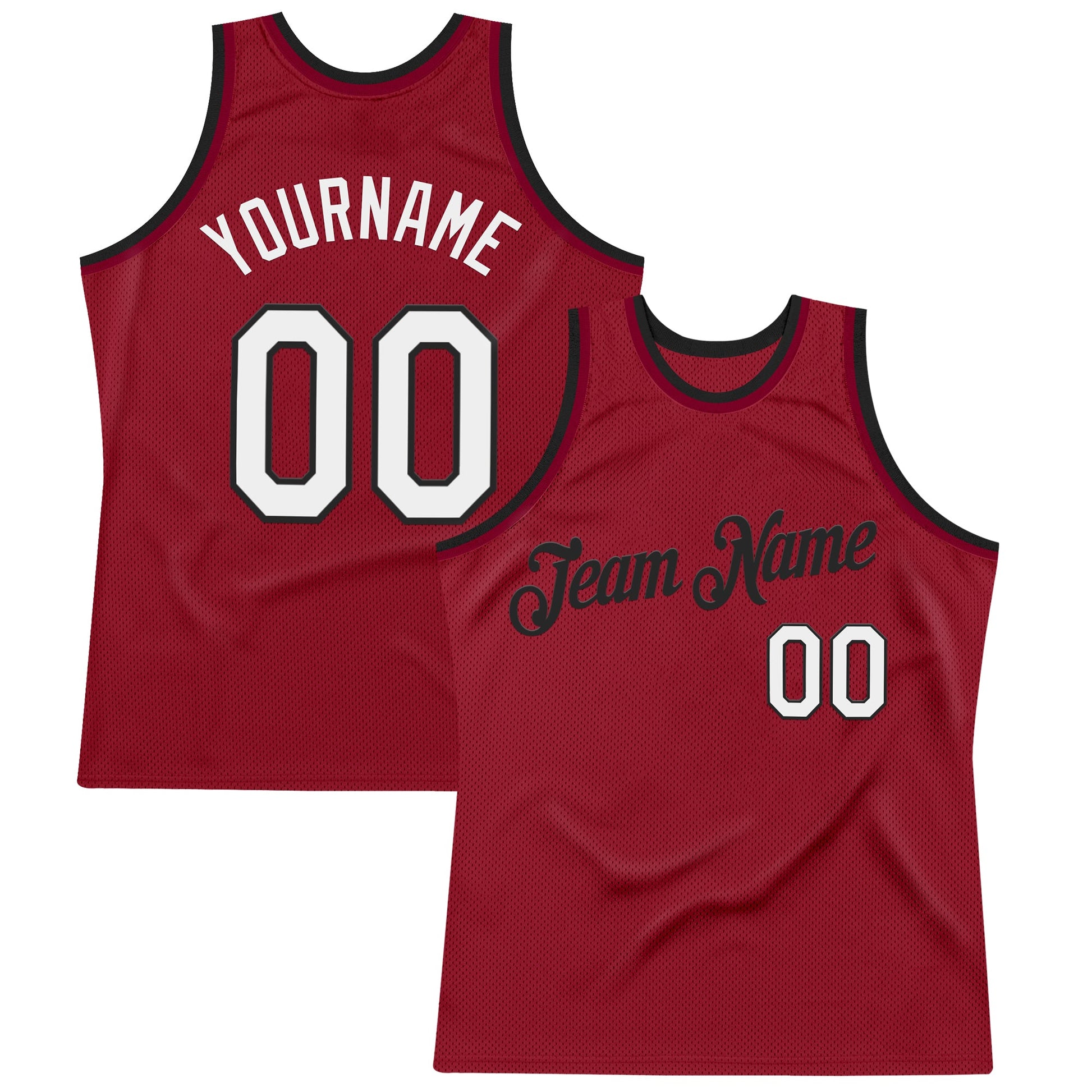 Custom Maroon White-Black Authentic Throwback Basketball Jersey - Main View