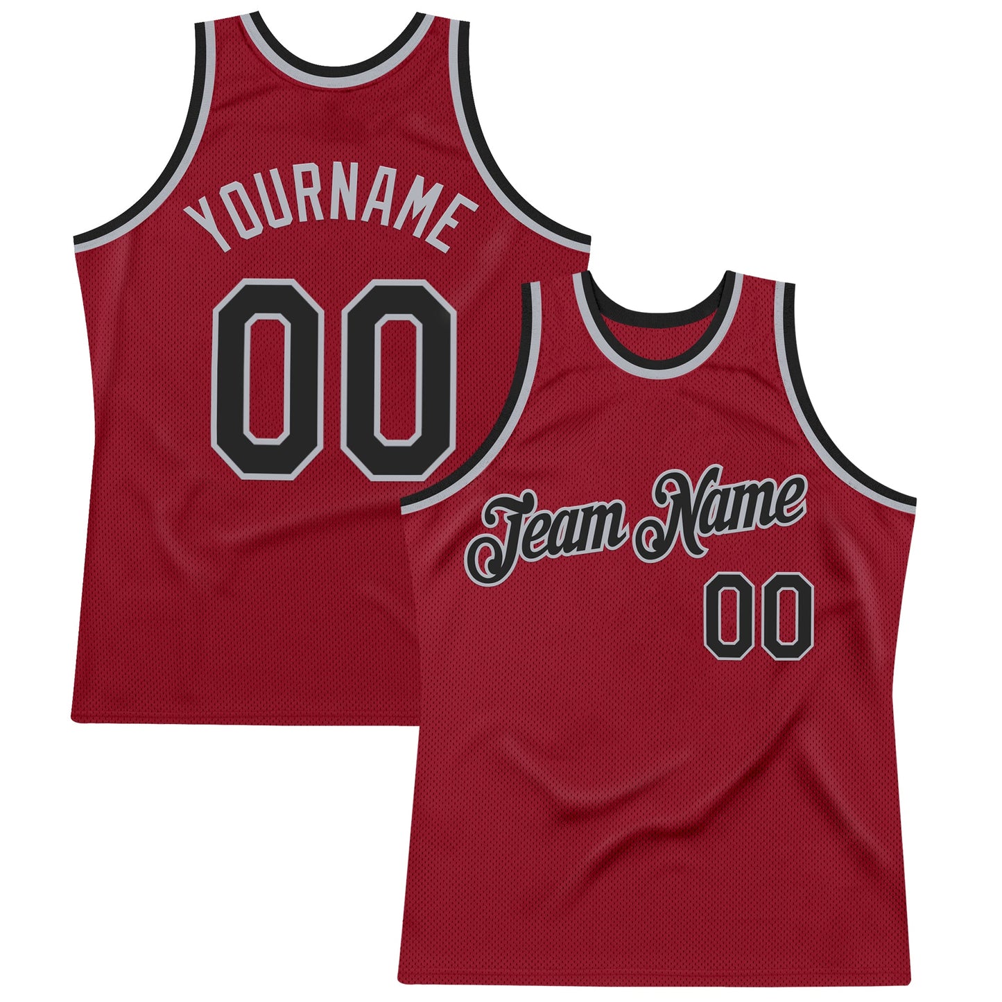 Custom Maroon Black-Gray Authentic Throwback Basketball Jersey - Main View