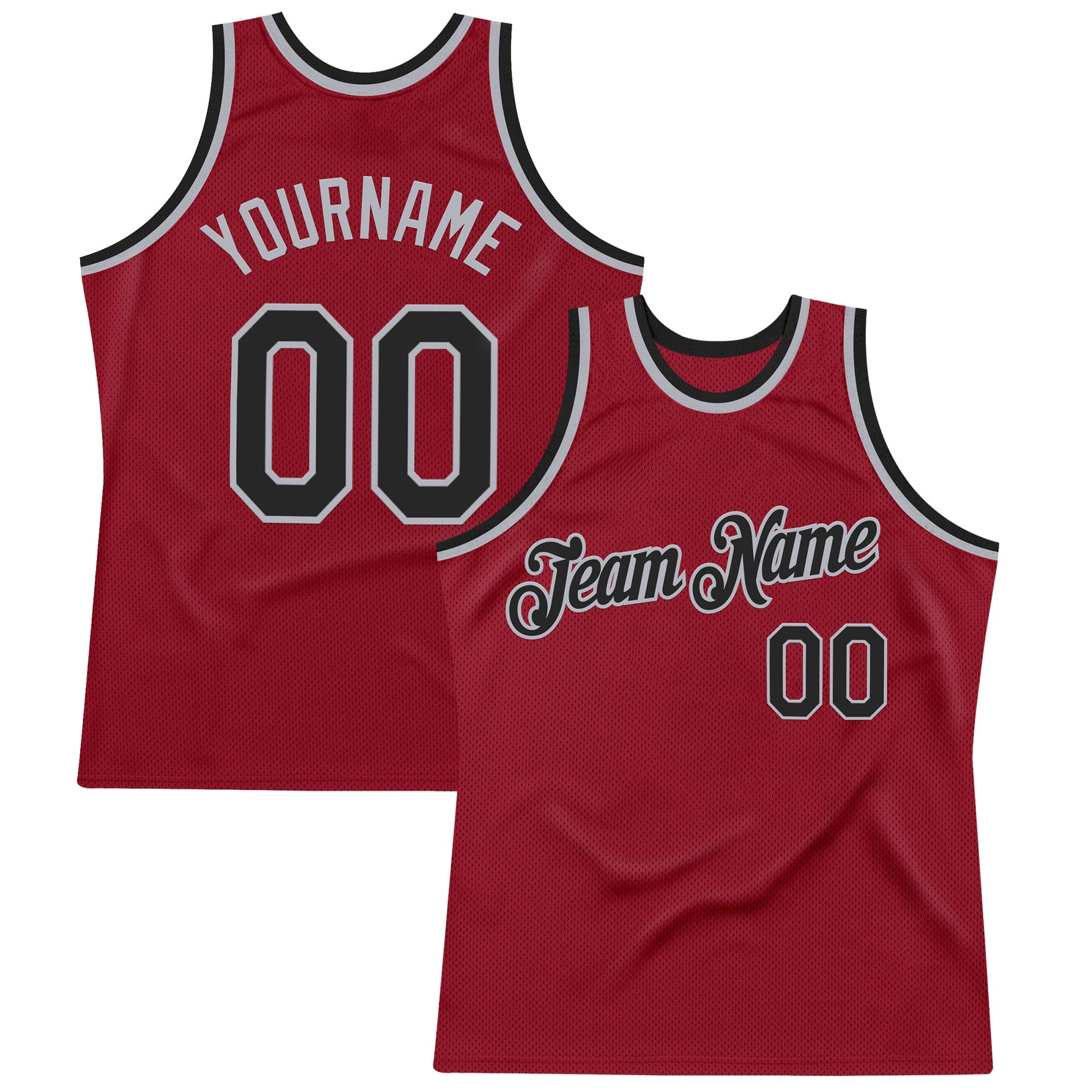 Custom Maroon Black-Gray Authentic Throwback Basketball Jersey - Main View