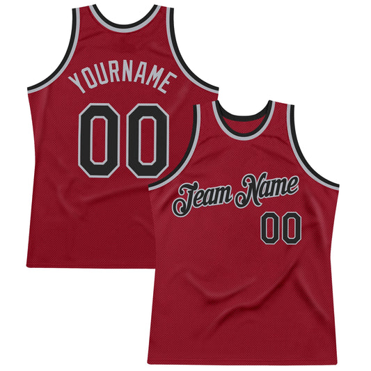 Custom Maroon Black-Gray Authentic Throwback Basketball Jersey - Main View