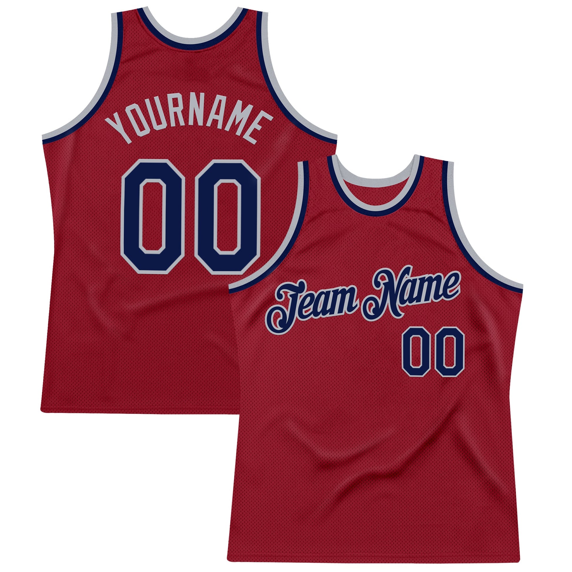 Custom Maroon Navy-Gray Authentic Throwback Basketball Jersey - Main View