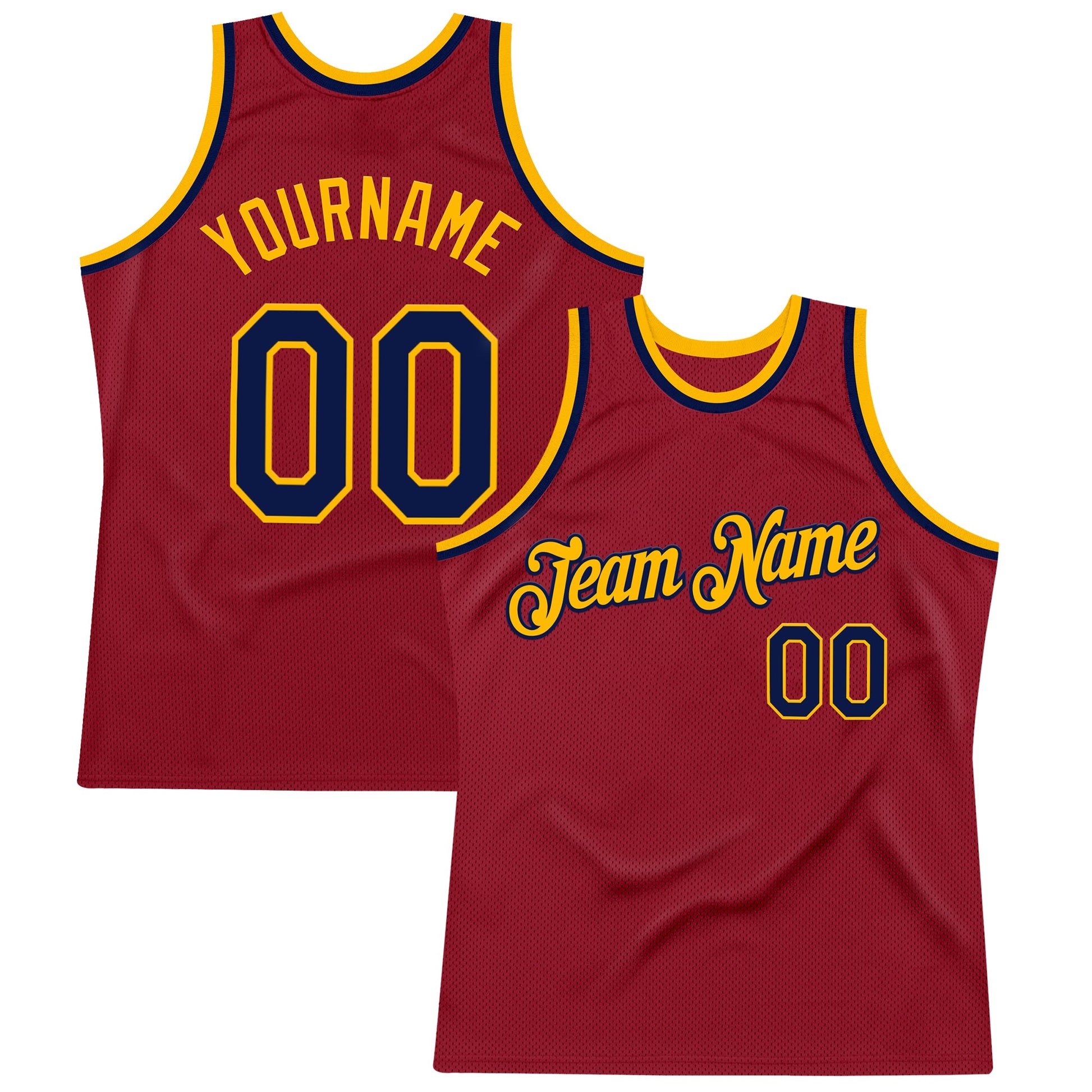 Custom Maroon Navy-Gold Authentic Throwback Basketball Jersey - Main View