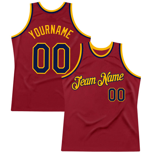 Custom Maroon Navy-Gold Authentic Throwback Basketball Jersey - Main View