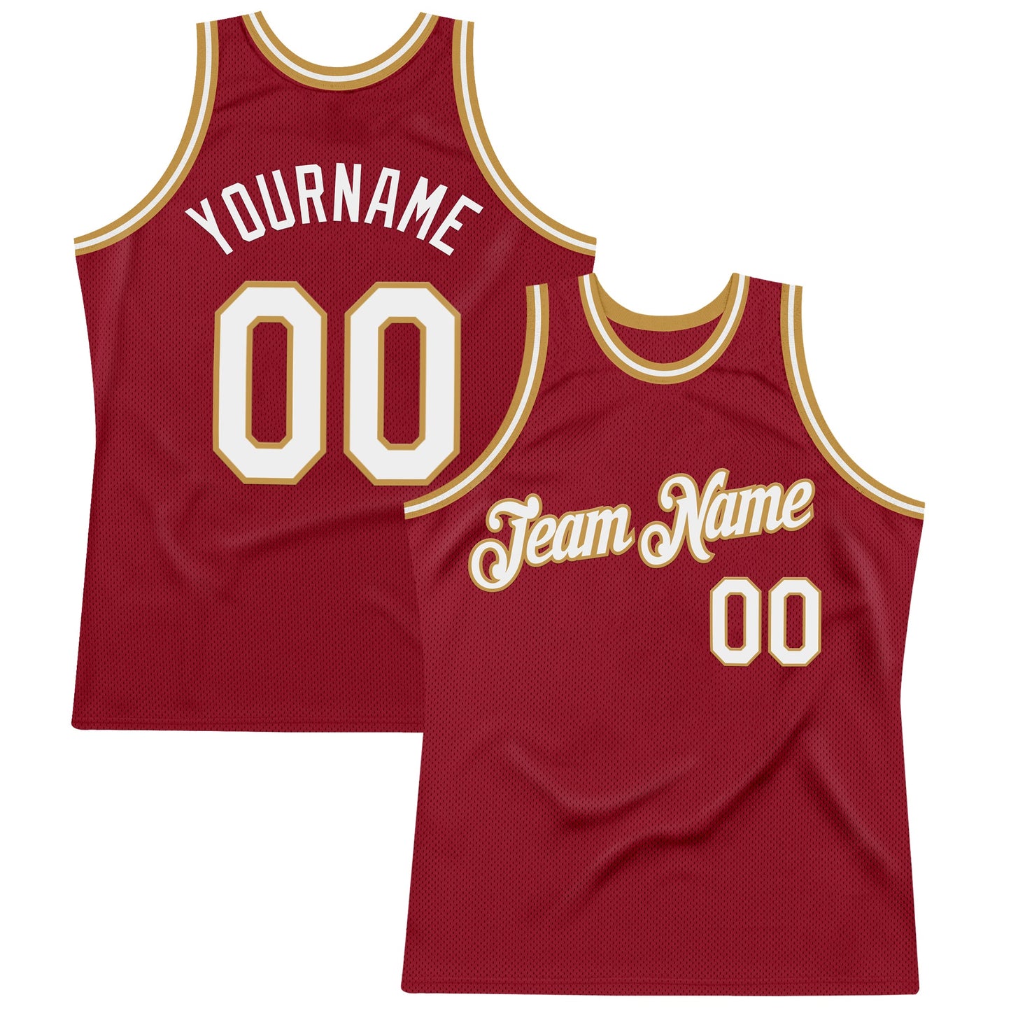 Custom Maroon White-Old Gold Authentic Throwback Basketball Jersey - Main View