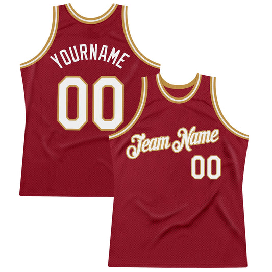 Custom Maroon White-Old Gold Authentic Throwback Basketball Jersey - Main View